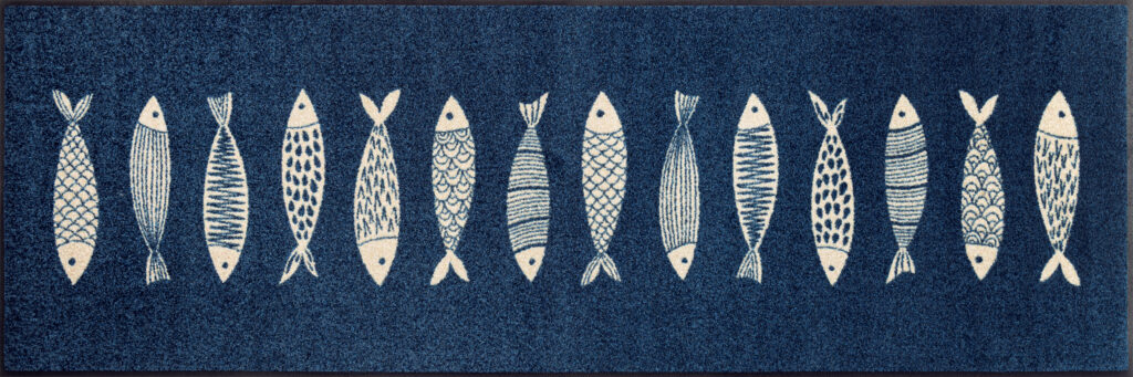 Paillasson lavable wash+dry Fish Tango – poissons blancs sur fond marine