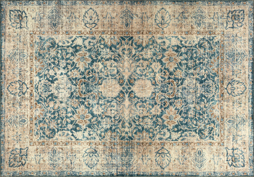 Tapis lavable Rugello Aven – oriental bleu canard vintage