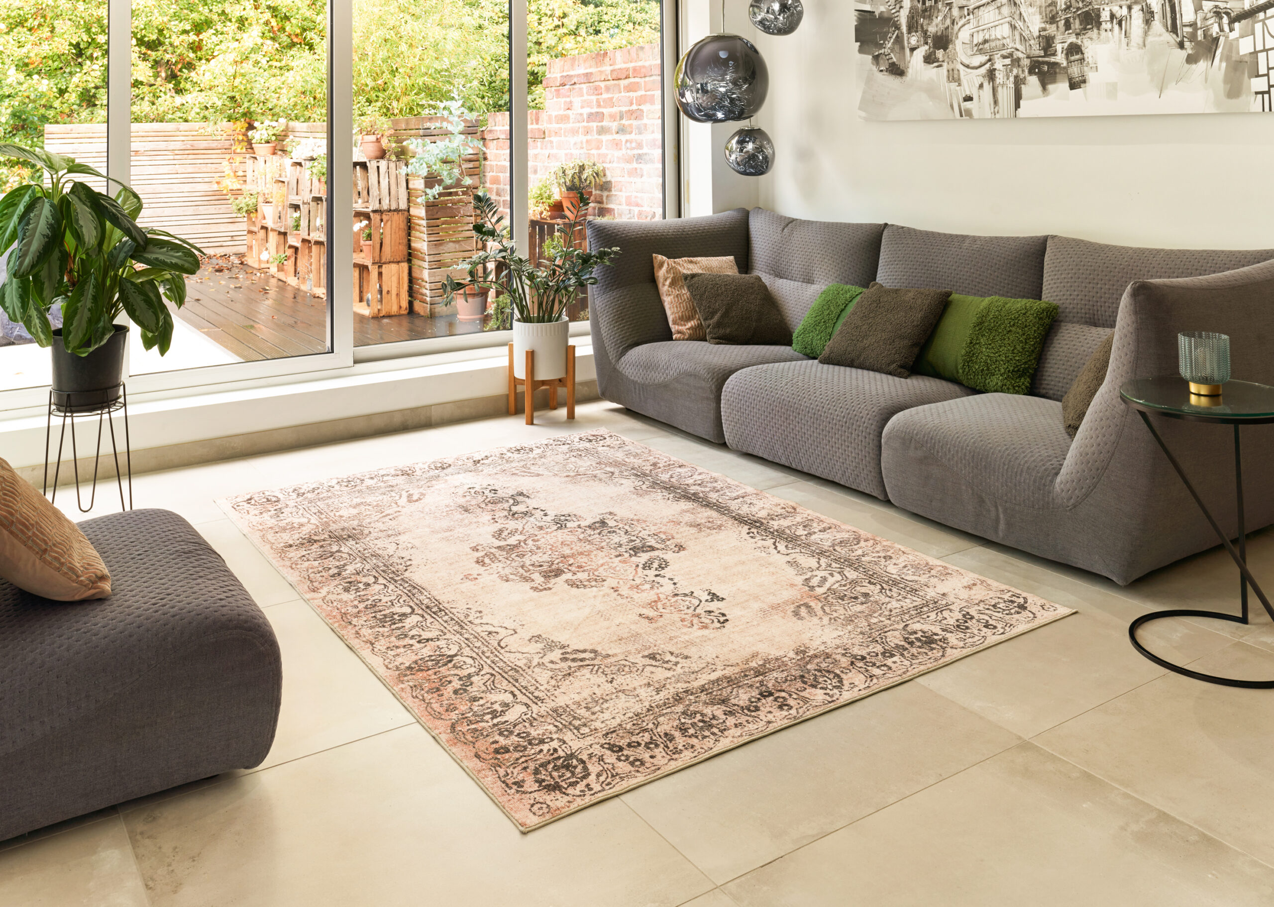 Tapis lavable Rugello Lisora – médaillon persan délavé – Image 3
