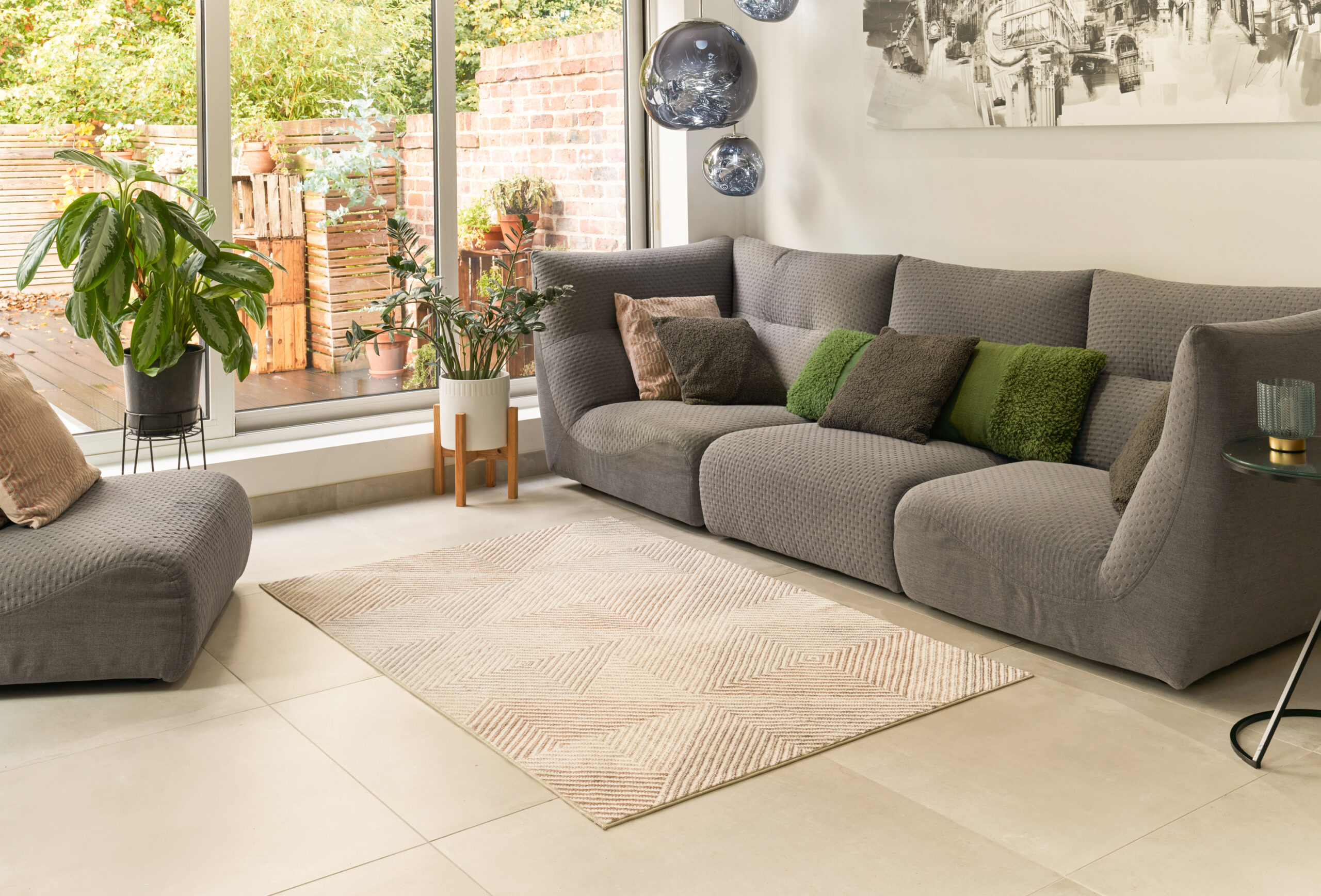 Tapis lavable Rugello Lumo – losanges ton sur ton crème – Image 6
