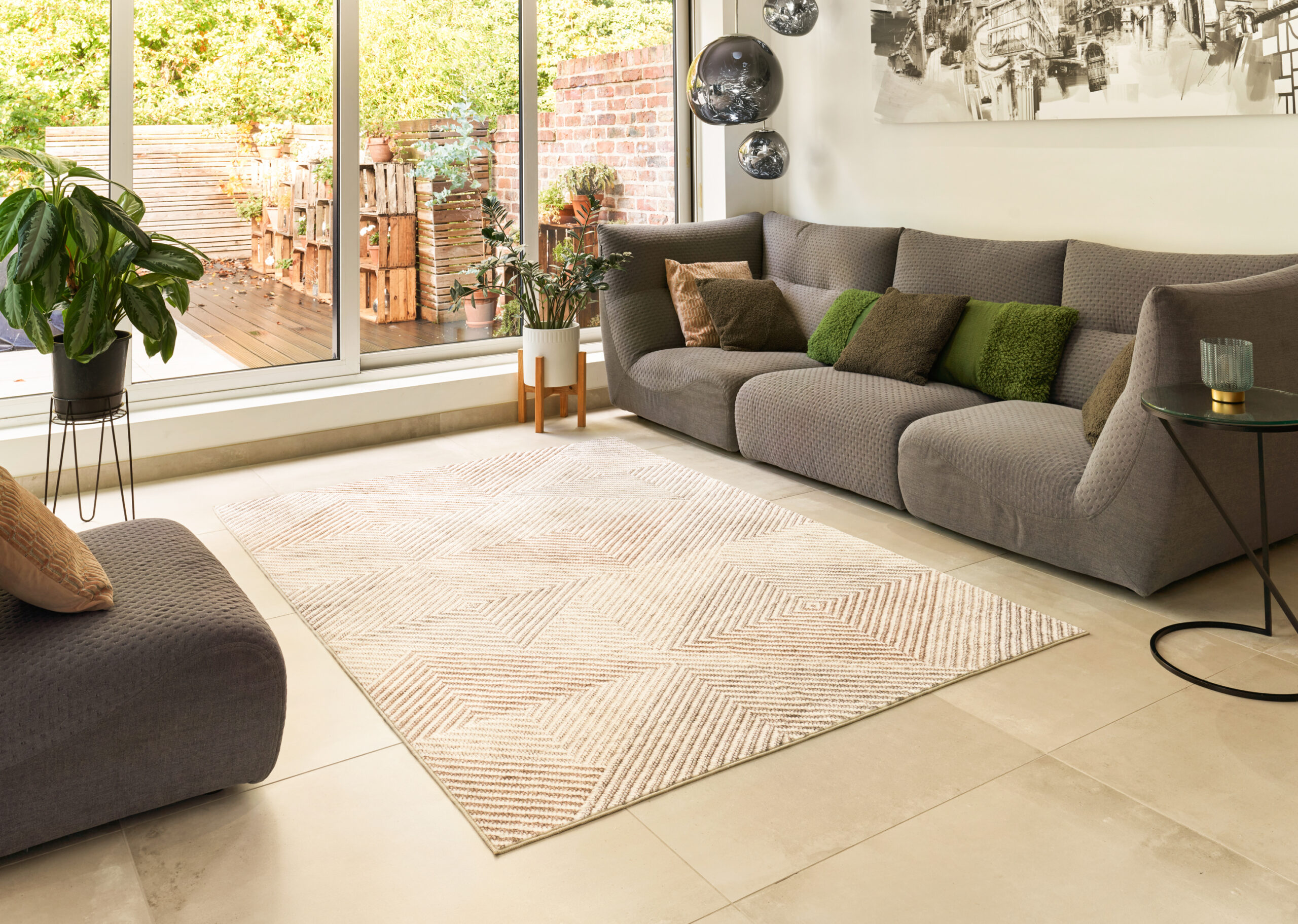 Tapis lavable Rugello Lumo – losanges ton sur ton crème – Image 5