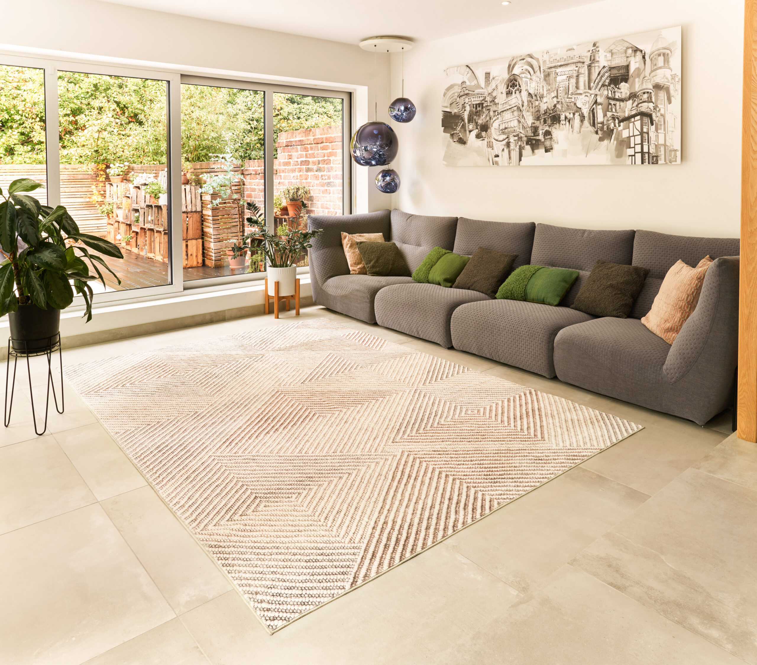 Tapis lavable Rugello Lumo – losanges ton sur ton crème – Image 4