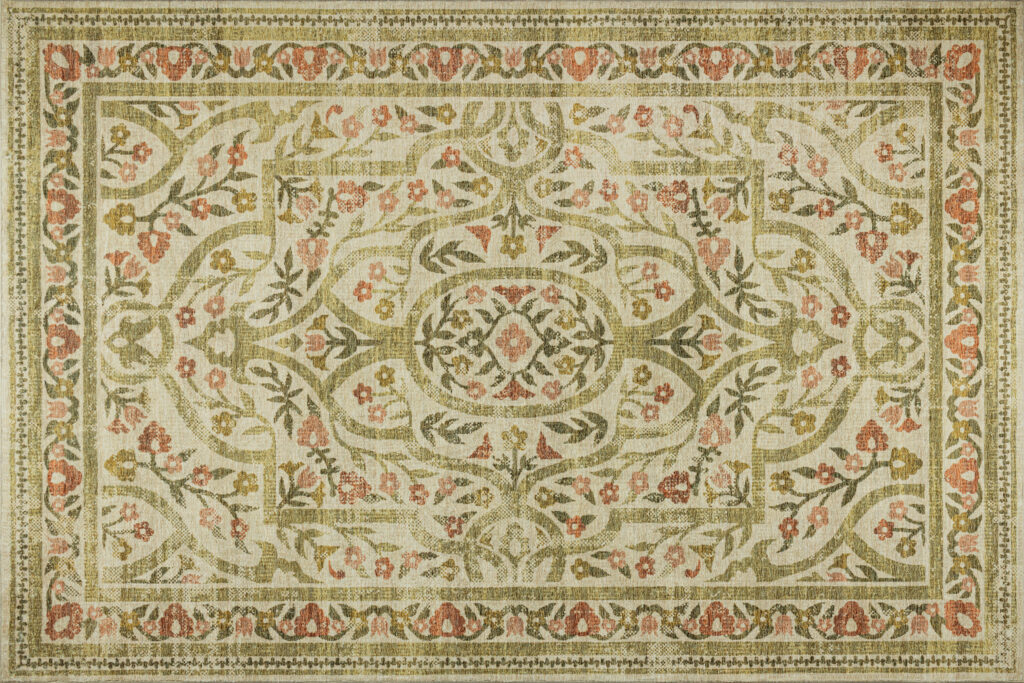 Tapis lavable Rugello Mirela – floral classique vert sauge
