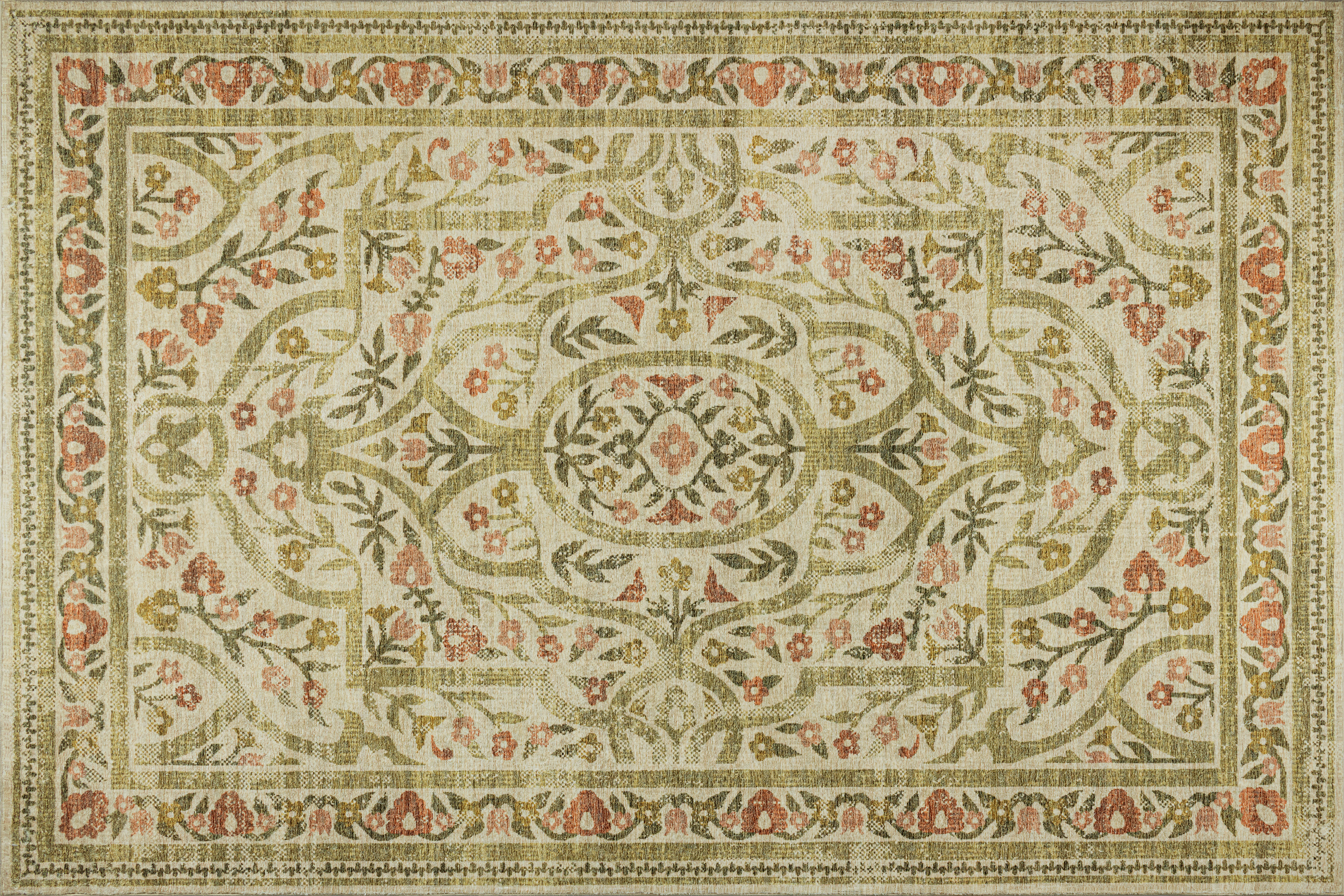 Tapis lavable Rugello Mirela – floral classique vert sauge