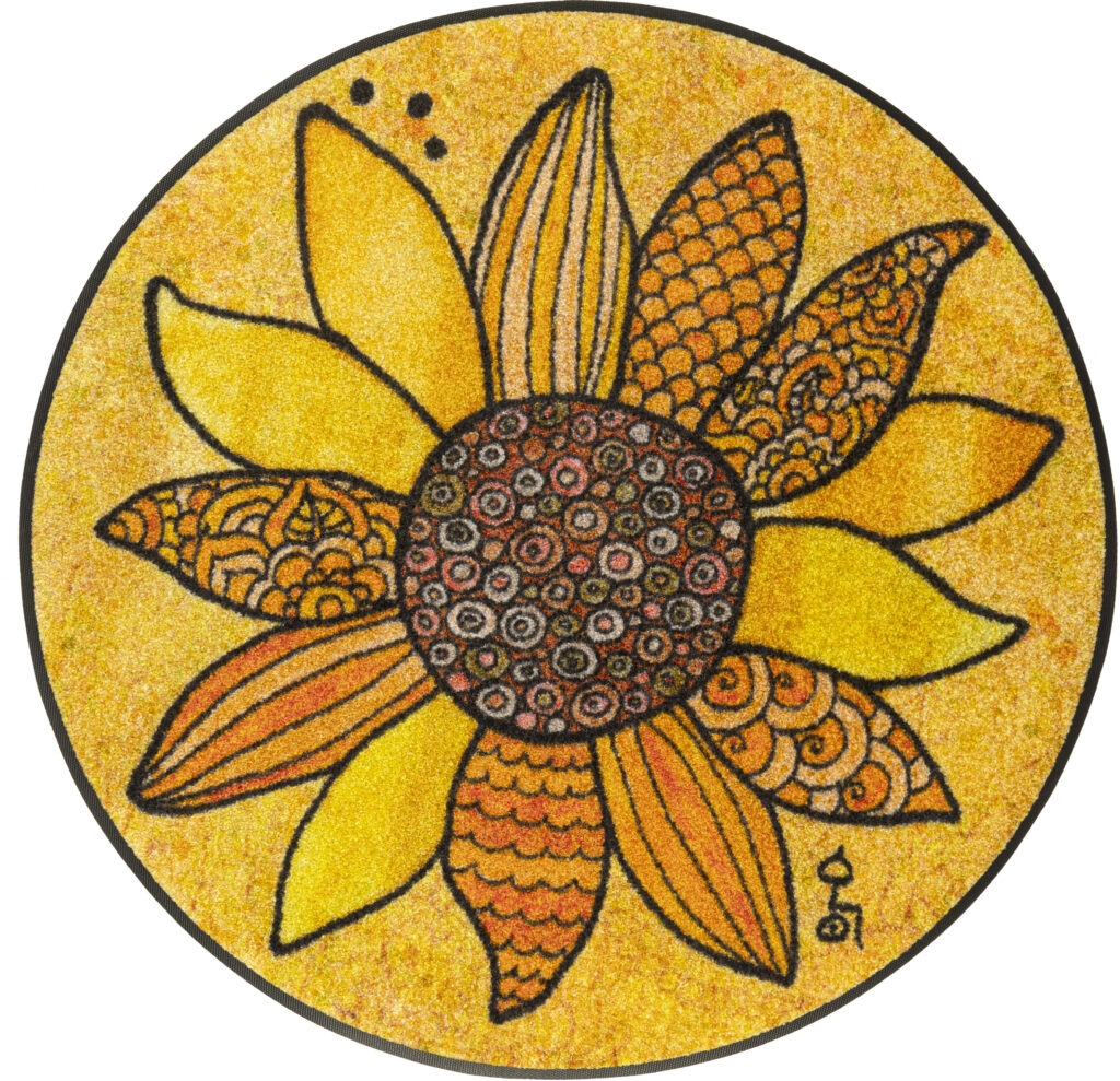 Paillasson lavable wash+dry Sonnenglück – grand tournesol, format rond Ø85cm