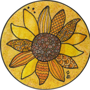 Paillasson lavable wash+dry Sonnenglück – grand tournesol, format rond Ø85cm